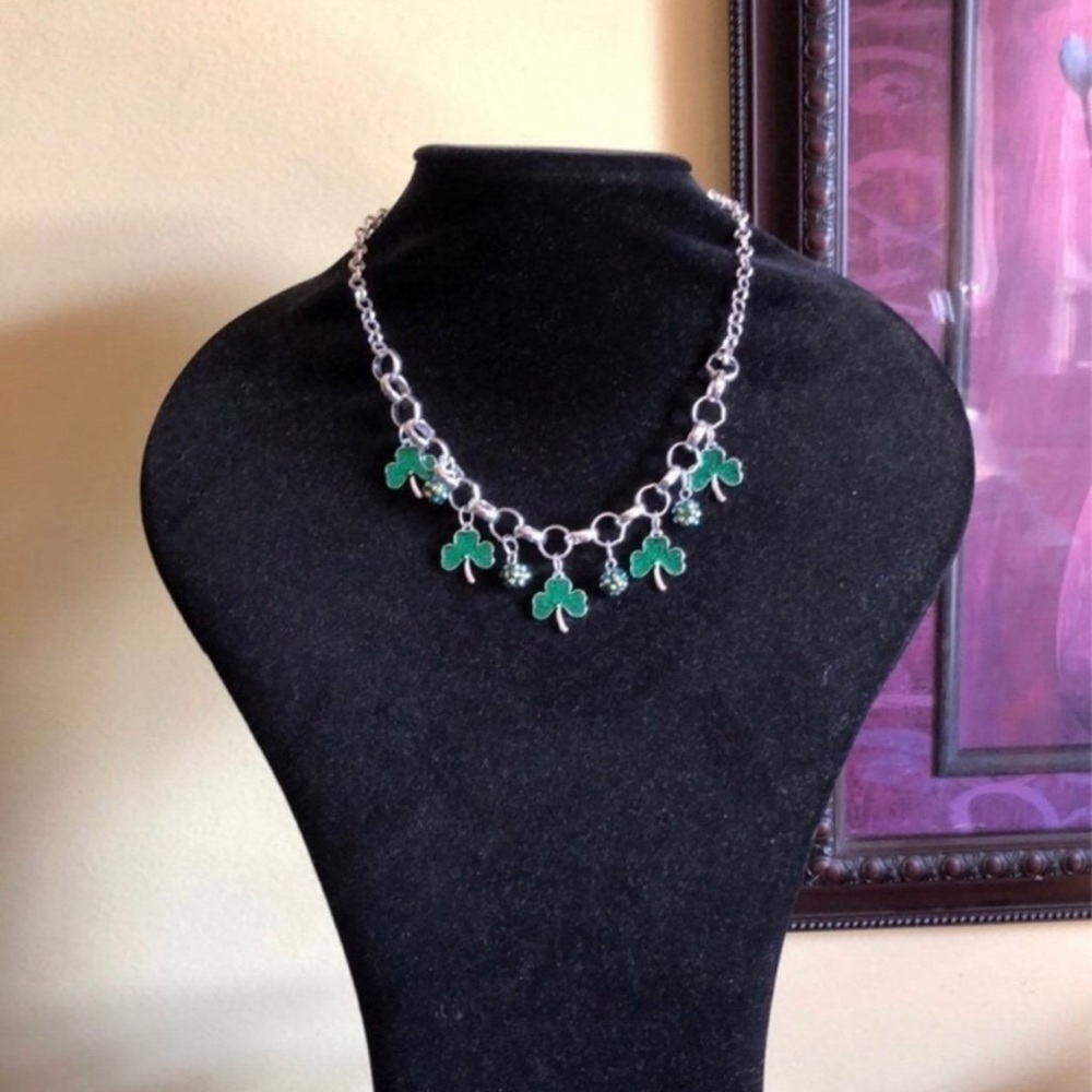 Cute St Patrick’s Day Necklace with Green Clover Charms